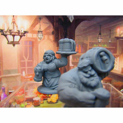 Dwarven Bartender and Waitress Mini Miniature Dwarf 3D Printed Model 28/32mm