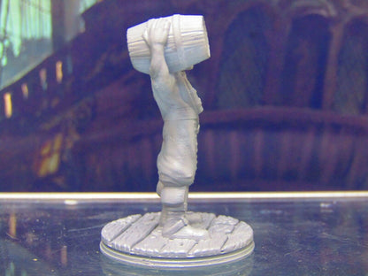 Mustached Human Pirate Crewman w/ Barrel Figure 3D Printed Model 28/32mm Scale
