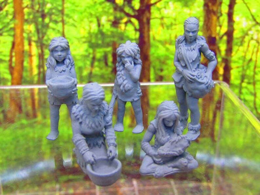 5pc Villager Tribe Women & Children Set Mini Miniature 3D Printed Figure Model