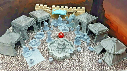 39 Piece Large Street Market Bazaar Set Scatter Terrain Tabletop Gaming Scenery