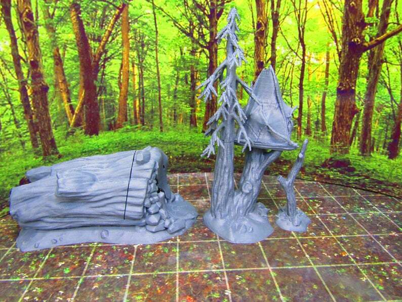Hollowed Log Tree House Pair Set Scatter Terrain Scenery 3D Printed Figure Model