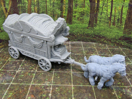 Travelling Merchant's Wagon & Horses Scenery Terrain 3D Printed Model 28/32mm