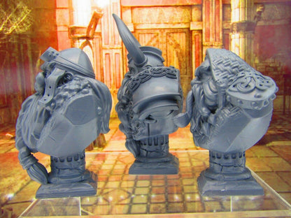 Lot of 3 Dwarven Busts Statue Bust Statue Resin 3D Printed Model RPG Fantasy DnD