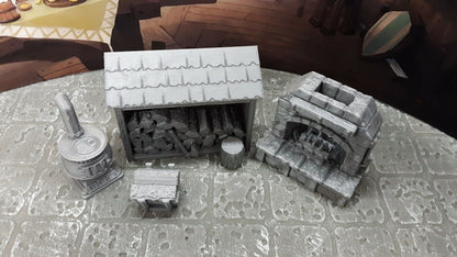 4 Piece Fireplace & Stove Set Scatter Terrain Dungeons & Dragons Mini Model