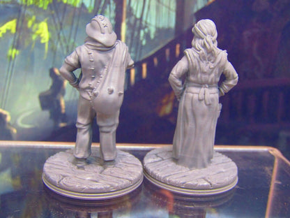 Fisherman + Wife Seaside Fishfolk Mini Miniature Figure 3D Printed Model 28/32mm