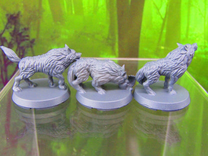 3pc Wolfpack Wolves Set Mini Miniatures 3D Printed Resin Model Figure 28/32mm