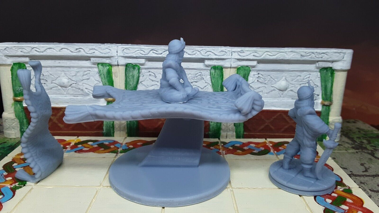4 Piece Flying Carpet & Prince Set Mini Miniature Figure D&D 3D Printed Resin