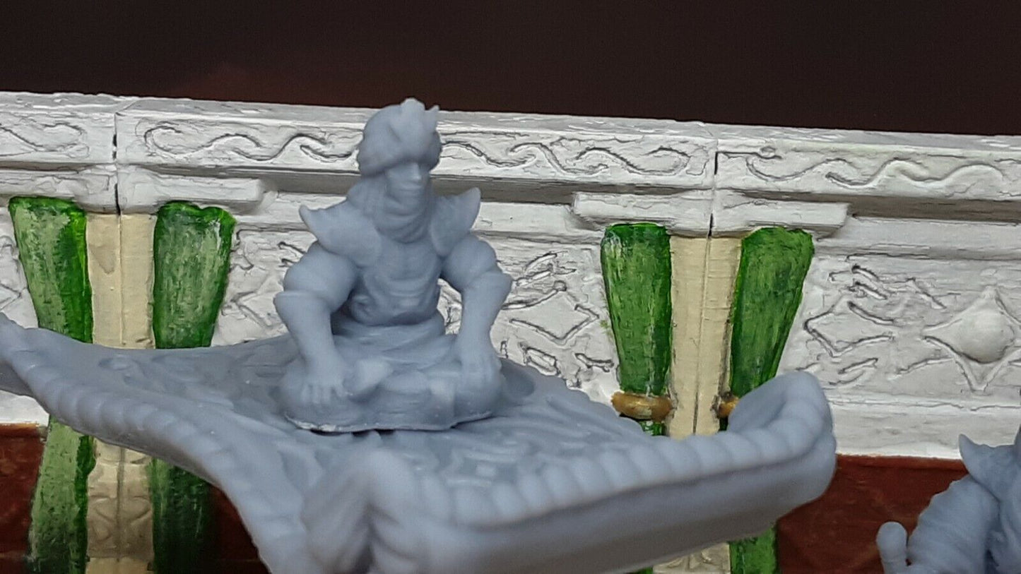 4 Piece Flying Carpet & Prince Set Mini Miniature Figure D&D 3D Printed Resin