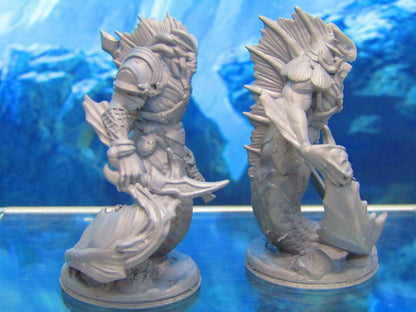 Merrow Merman Monster Sea Creature Pair Mini Miniature Figure 3D Printed Model