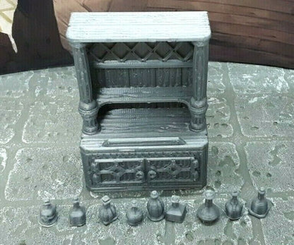 10 Piece Liquor Cabinet & Bottles Scatter Terrain Dungeons & Dragons Mini Model