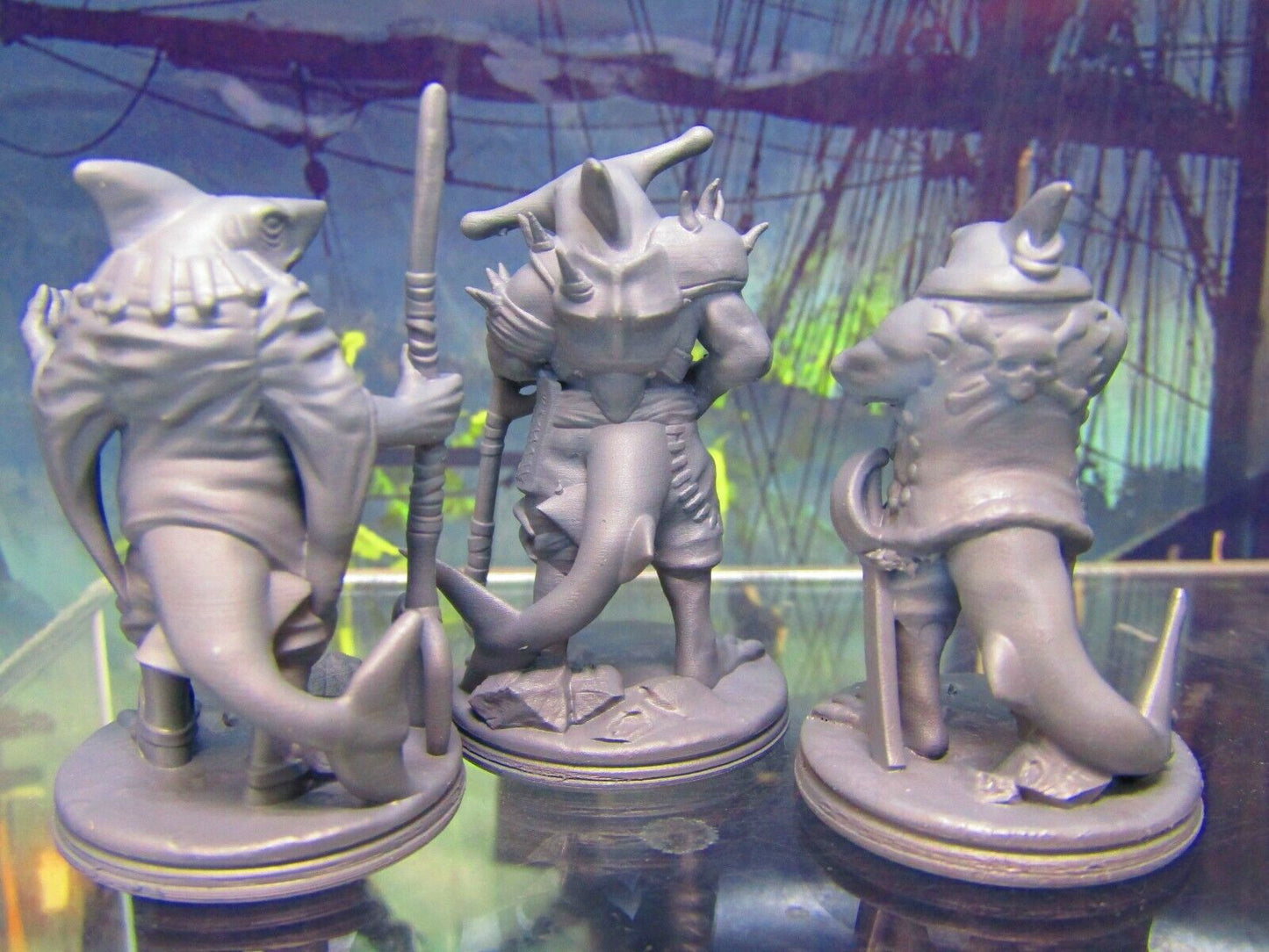 3pc Sharkman Pirate Wartribe Party Mini Miniature Figure 3D Printed Model 28/32m