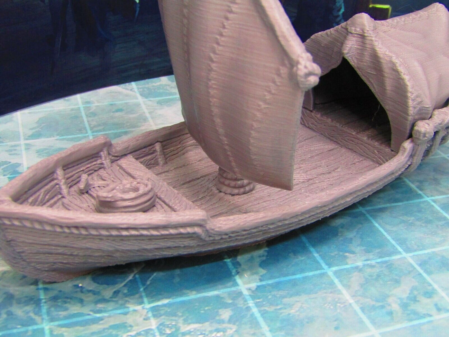 Skiff Ship Sail Boat w/ Shelter Scatter Terrain Scenery 3D Printed Model 28/32mm