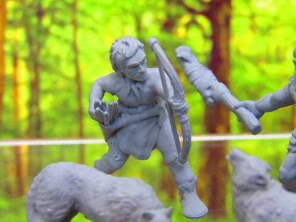 4p Prehistoric Villager Tribe Hunters & Dogs Set Mini Miniature 3D Printed