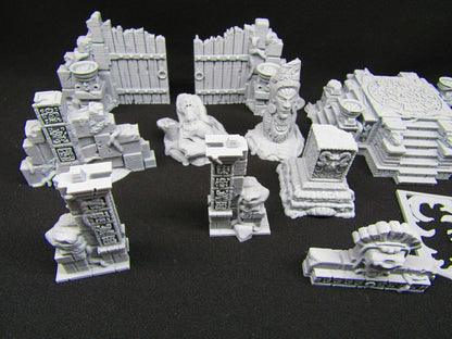 16 pc Ancient Jungle Temple Ruins Scatter Terrain Scenery 3D Printed Model
