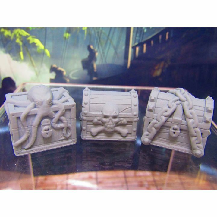 3pc Pirate Sailor Themed Treasure Chests Loot Scenery Scatter Terrain Props
