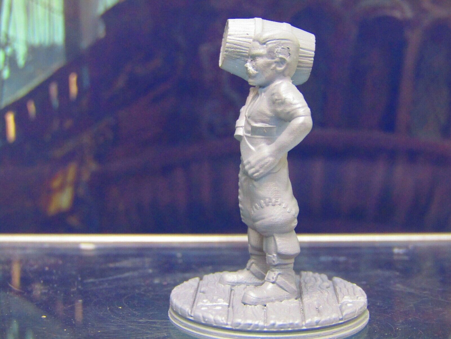 Mustached Human Pirate Crewman w/ Barrel Figure 3D Printed Model 28/32mm Scale