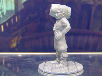 Mustached Human Pirate Crewman w/ Barrel Figure 3D Printed Model 28/32mm Scale