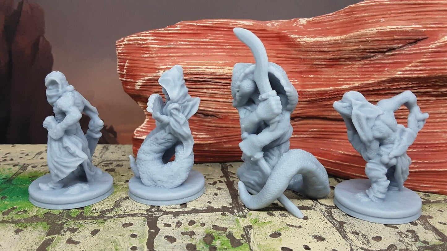 Lot of 4 Snakefolk Lizard People Mini Miniature Figure D&D 3D Printed Resin