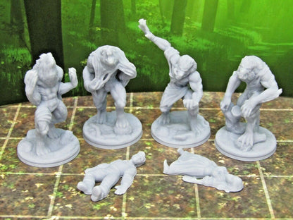 4 Werewolves and Victims Encounter Miniature Mini 3D Printed Resin Models