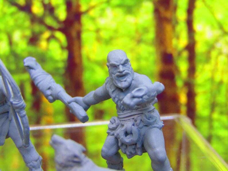 4p Prehistoric Villager Tribe Hunters & Dogs Set Mini Miniature 3D Printed