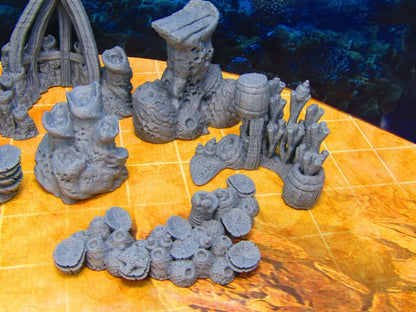 9pc Sea Floor Coral and Shipwreck Scatter Terrain Scenery