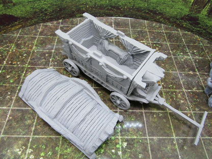 Travelling Merchant's Wagon & Horses Scenery Terrain 3D Printed Model 28/32mm