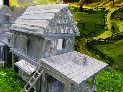 Village Center Mill, Stable, Blacksmith, & Shops Scatter Terrain Scenery 3D