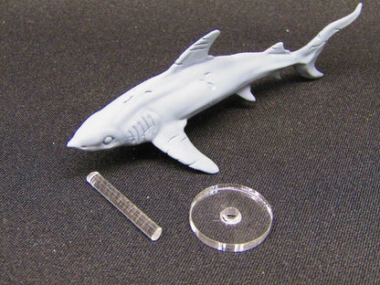 Scarred Battleworn Underwater Shark With Rod & Stand Mini Miniature 3D Printed