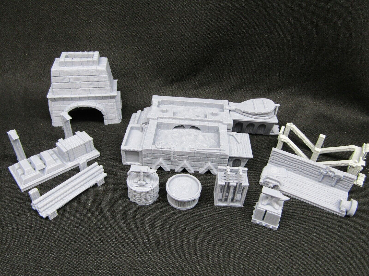 7 Piece Blacksmith's Forge and Workshop Set Miniature Scenery Terrain 3D Printed