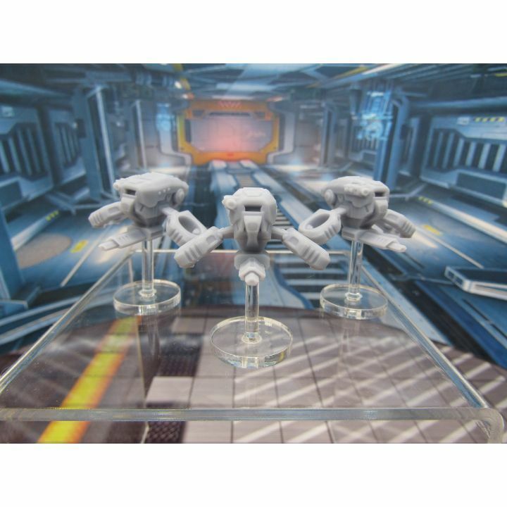 Lot of 3 Sentry Drones w/ Flight Stands Mini Miniature 3D Printed Figure Model