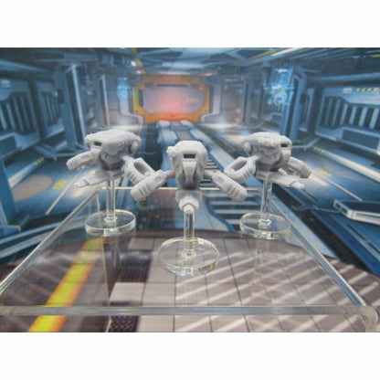 Lot of 3 Sentry Drones w/ Flight Stands Mini Miniature 3D Printed Figure Model