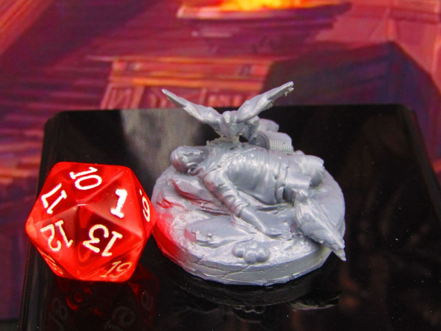 Dead Adventurer Corpse w/ Crows Scatter Terrain Scenery Mini Miniature Model