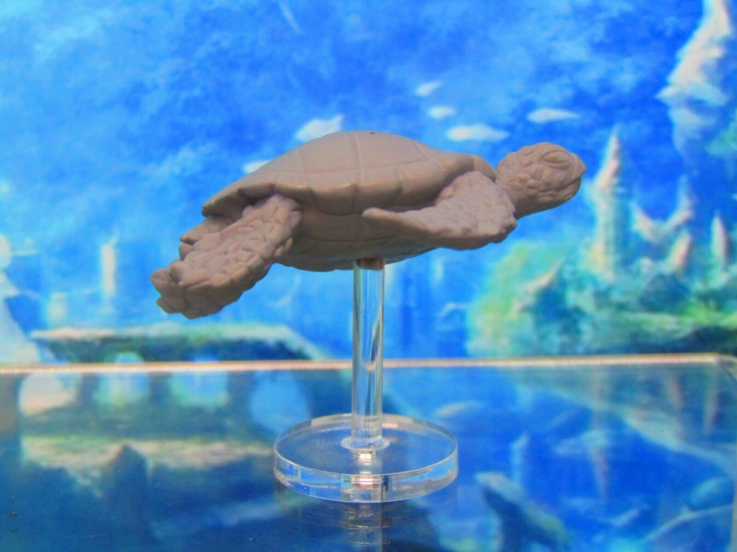 Large Underwater Sea Turtle With Rod & Flight Stand Mini Miniature 3D Printed