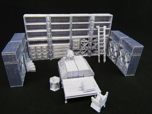 16pc Small Library Book Shelves Scatter Terrain Scenery 3D Printed Mini
