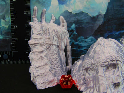 Buried Ruined Ancient Statue w/ Cairn Stone Scatter Terrain Scenery 3D Printed