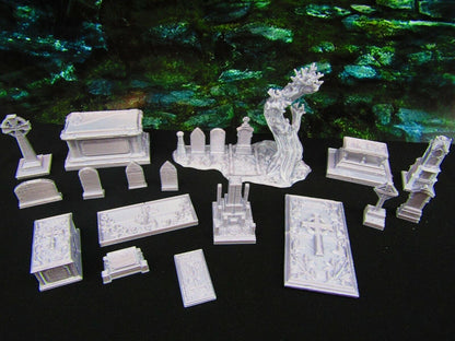 17pc Gravestone Tombstone Set Graveyard / Cemetery Scatter Terrain Scenery