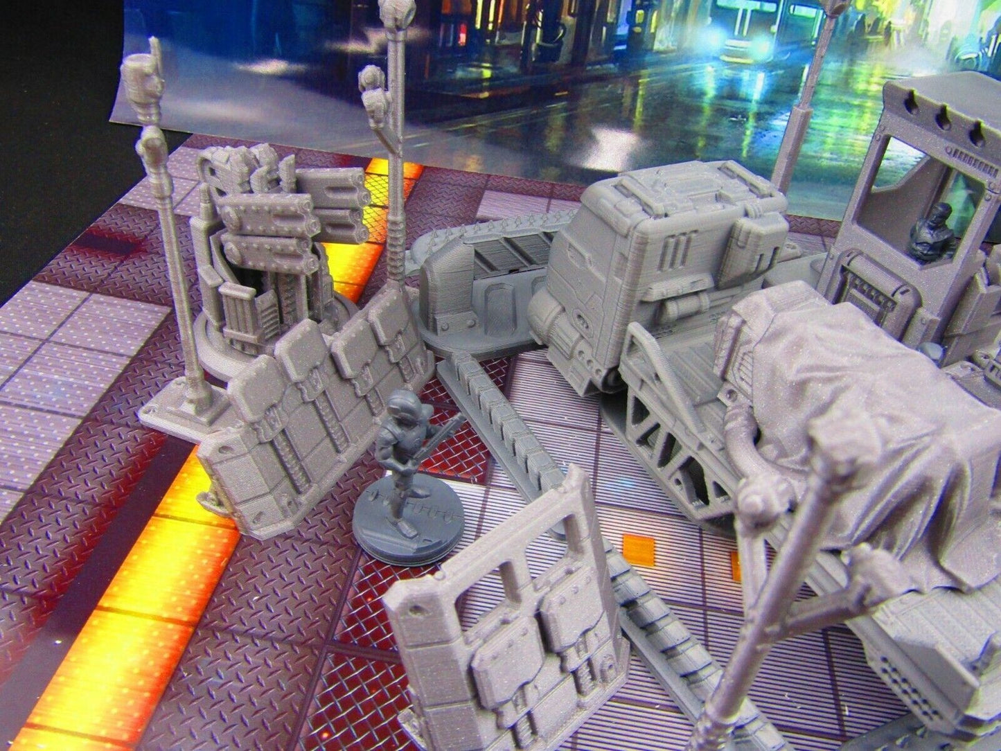 40pc Security Military Checkpoint Gate w/ Truck, Cargo & Minis Scenery SciFi