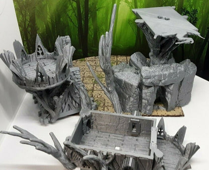 4 Piece Modular Elvish Treehouse Watchtower Tree Fort Scatter Terrain Scenery