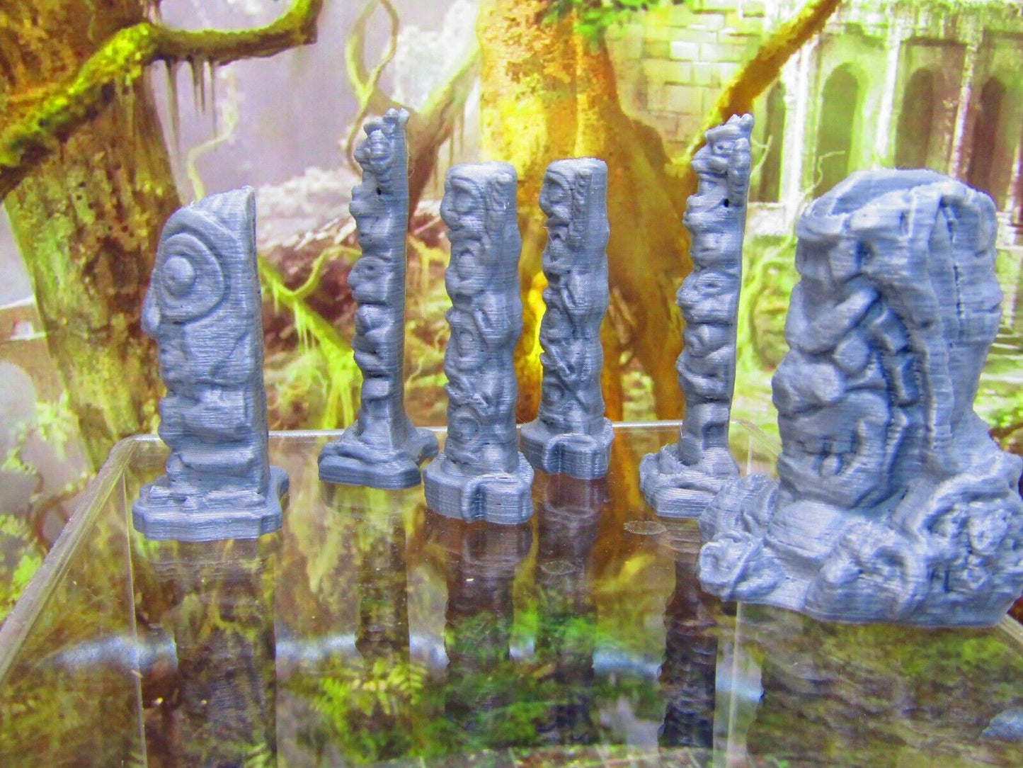 6pc Totem Pole and Tribal Statues Scatter Terrain Scenery 3D Printed Model