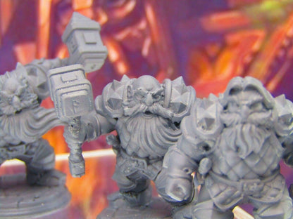 6pc Dwarf Fighter Soldiers w/ Hammers Mini Miniature Figure 3D Printed Model DnD