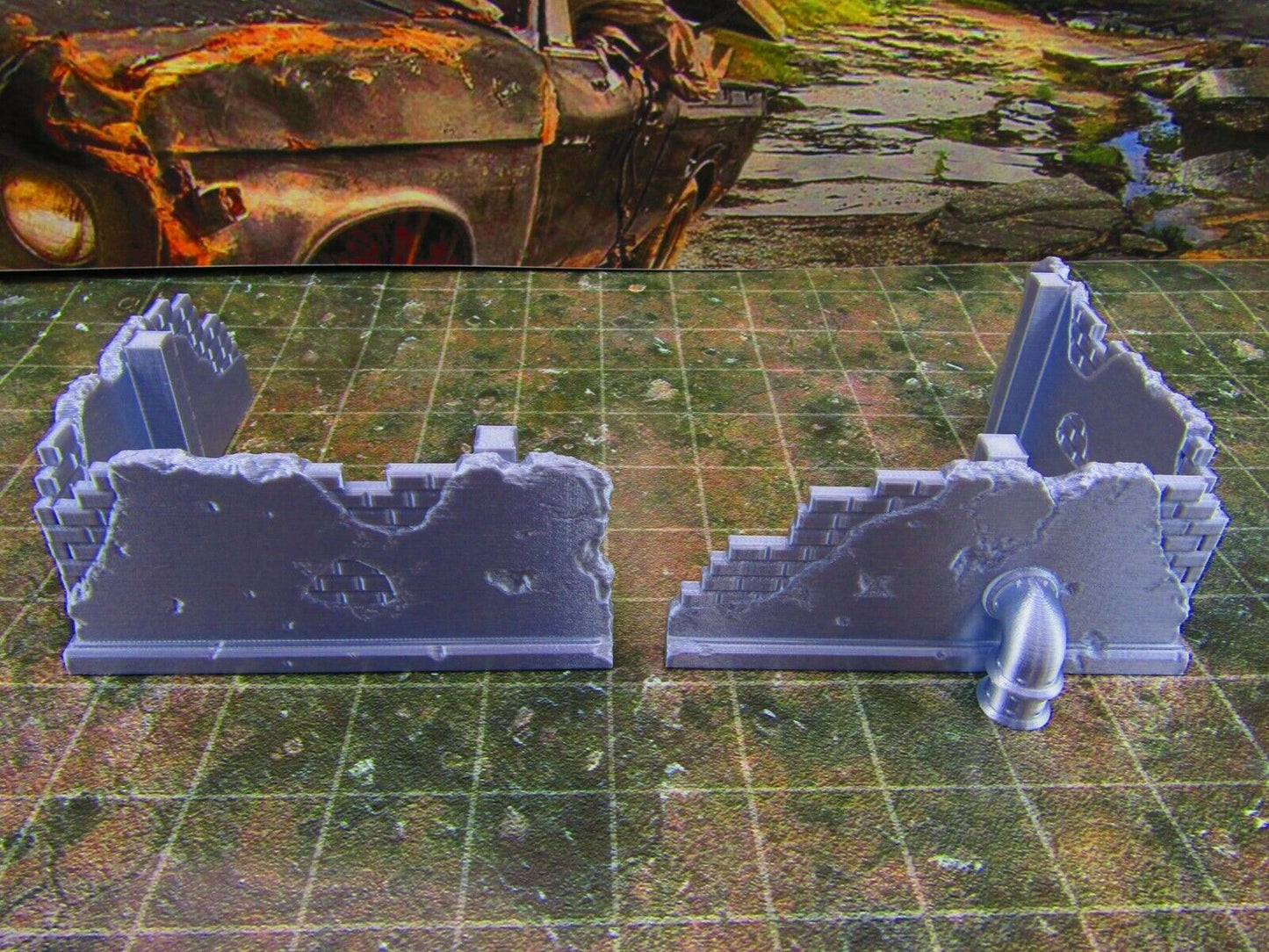 2pc Building Rubble Corner Brick Wall Scatter Terrain Scenery Wasteland