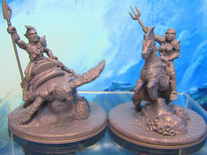 Sea Elf Rider Pair Mini Miniature Figure 3D Printed Model 28/32mm Scale Fantasy