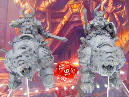Dwarven King & Queen Pair Battle Ready on War Bears Miniature Figure 3D Print