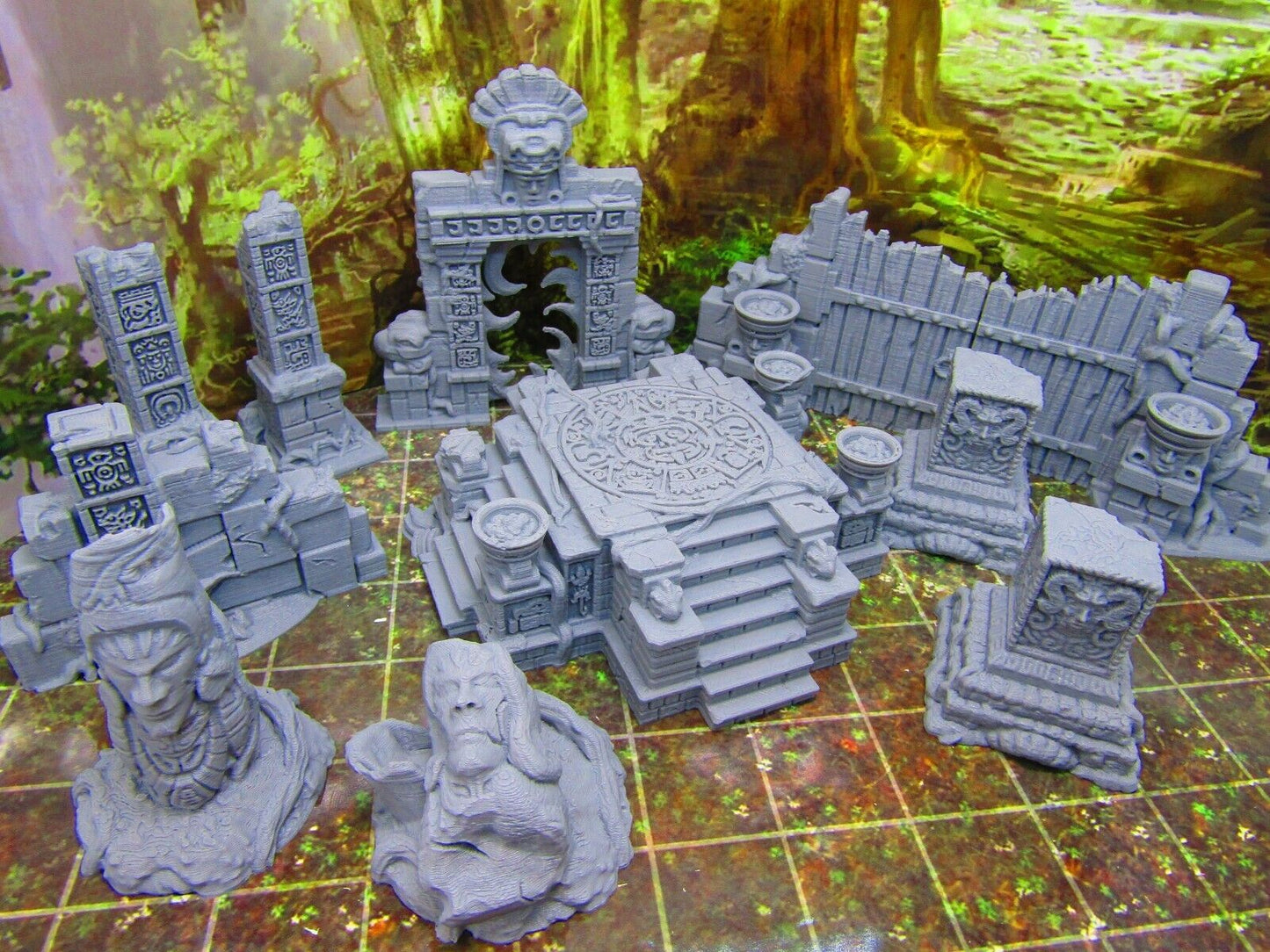 14pc Ancient Jungle Temple Ruins Scatter Terrain Scenery 3D Printed Model