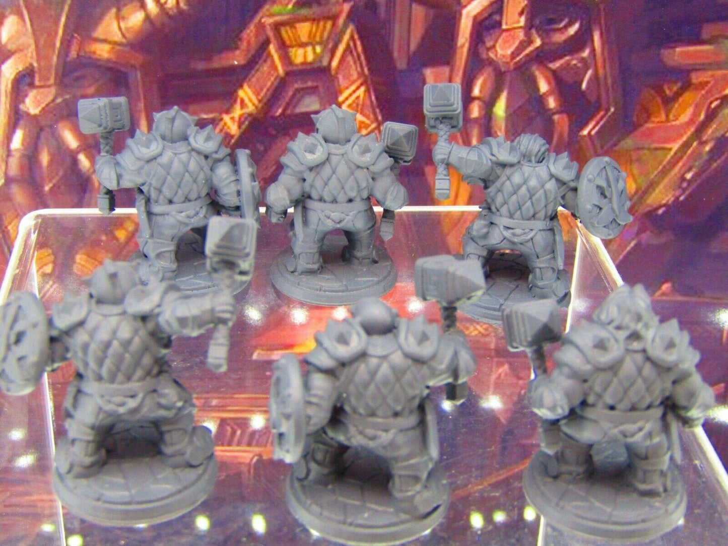 6pc Dwarf Fighter Soldiers w/ Hammers Mini Miniature Figure 3D Printed Model DnD