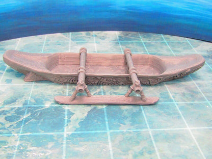 Canoe with Outrigger Boat Ship Scatter Terrain Scenery 3D Printed Model 28/32mm