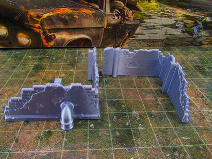 2pc Building Rubble Corner Brick Wall Scatter Terrain Scenery Wasteland