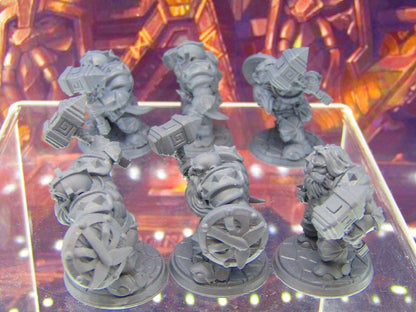 6pc Dwarf Fighter Soldiers w/ Hammers Mini Miniature Figure 3D Printed Model DnD