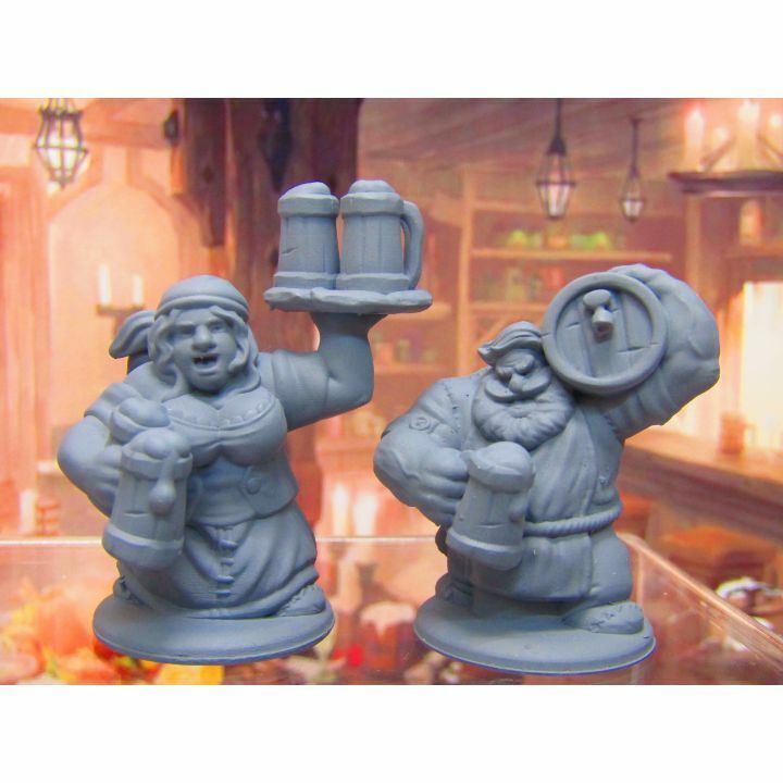 Dwarven Bartender and Waitress Mini Miniature Dwarf 3D Printed Model 28/32mm