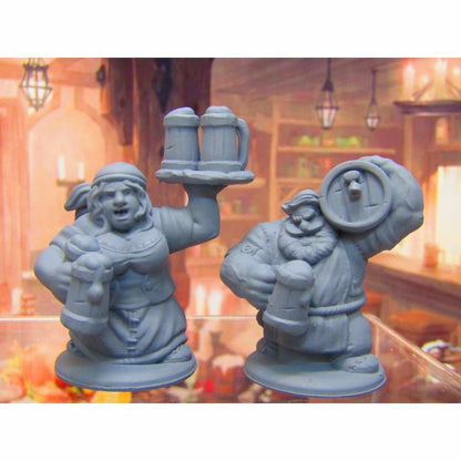 Dwarven Bartender and Waitress Mini Miniature Dwarf 3D Printed Model 28/32mm